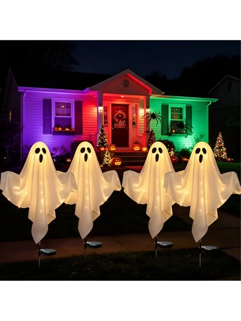 4 Pack Ghost Pathway Light Halloween Stake Solar Lights